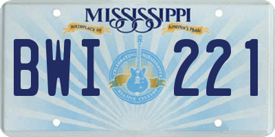 MS license plate BWI221