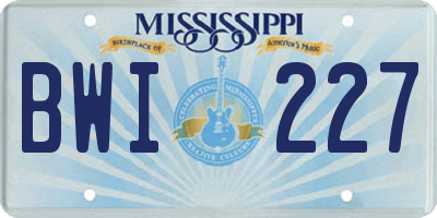 MS license plate BWI227