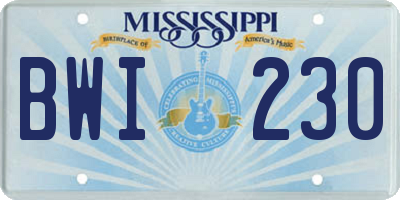 MS license plate BWI230