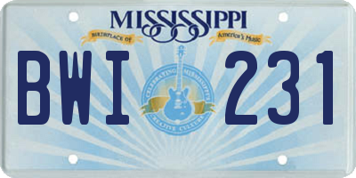 MS license plate BWI231