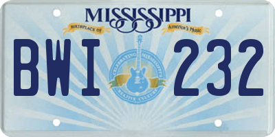 MS license plate BWI232