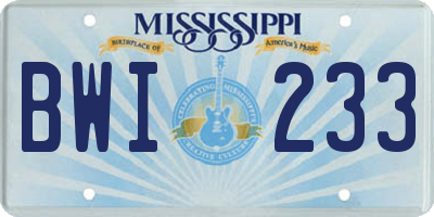 MS license plate BWI233
