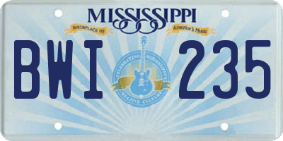 MS license plate BWI235
