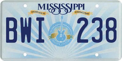 MS license plate BWI238
