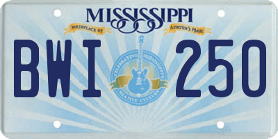 MS license plate BWI250