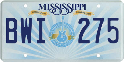 MS license plate BWI275