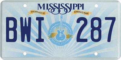 MS license plate BWI287