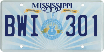 MS license plate BWI301