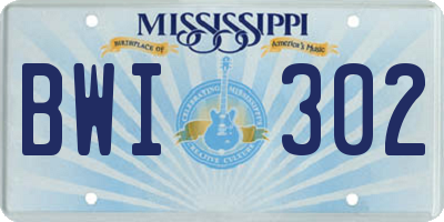 MS license plate BWI302