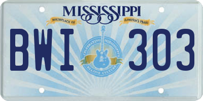 MS license plate BWI303