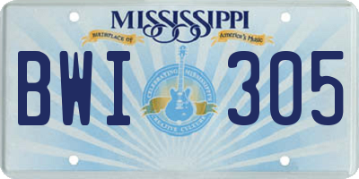 MS license plate BWI305