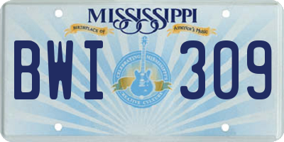 MS license plate BWI309