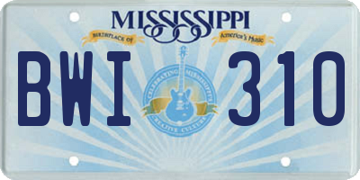 MS license plate BWI310