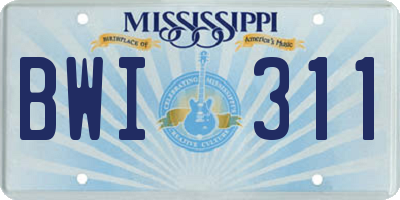 MS license plate BWI311