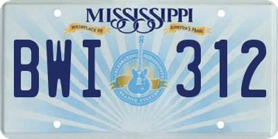 MS license plate BWI312