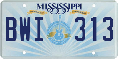 MS license plate BWI313