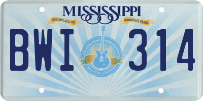 MS license plate BWI314