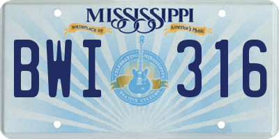 MS license plate BWI316