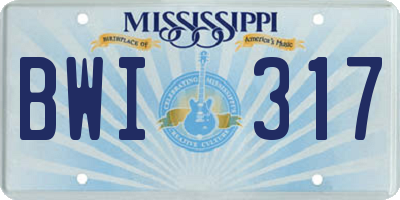 MS license plate BWI317