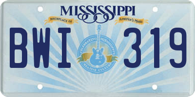 MS license plate BWI319