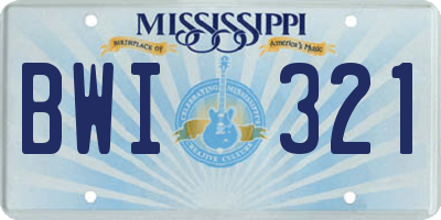 MS license plate BWI321