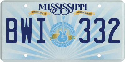 MS license plate BWI332