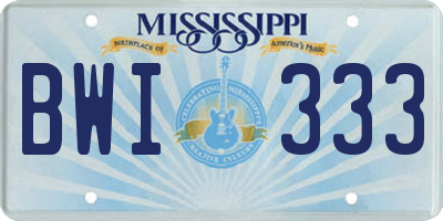 MS license plate BWI333
