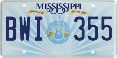 MS license plate BWI355