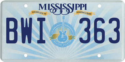 MS license plate BWI363