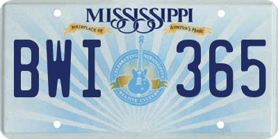 MS license plate BWI365