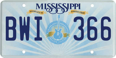 MS license plate BWI366