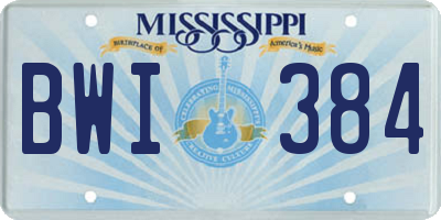 MS license plate BWI384