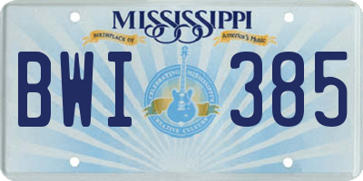 MS license plate BWI385
