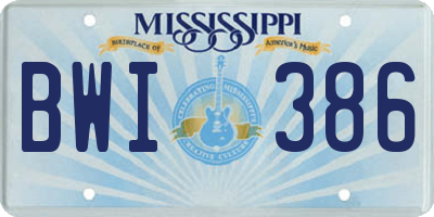 MS license plate BWI386