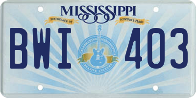 MS license plate BWI403
