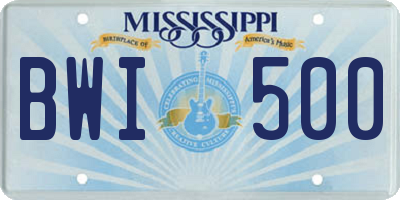 MS license plate BWI500
