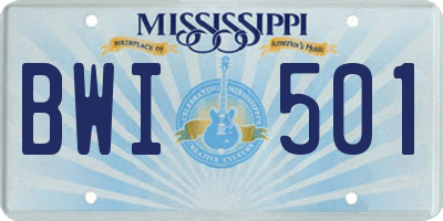 MS license plate BWI501