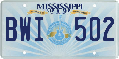 MS license plate BWI502