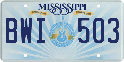 MS license plate BWI503