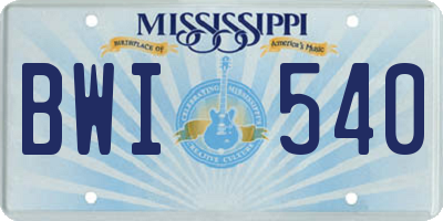 MS license plate BWI540