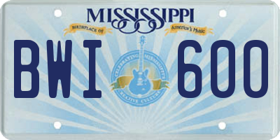 MS license plate BWI600