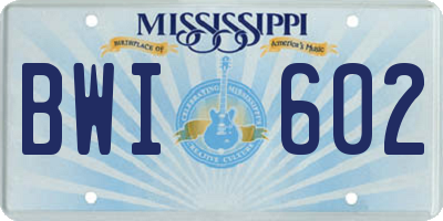 MS license plate BWI602