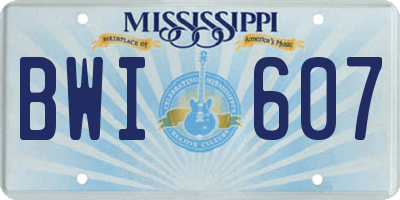 MS license plate BWI607