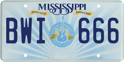 MS license plate BWI666