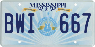 MS license plate BWI667