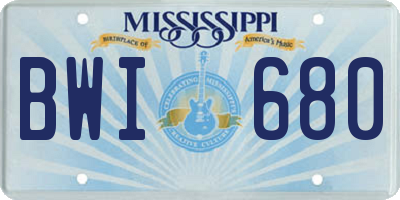 MS license plate BWI680