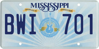 MS license plate BWI701