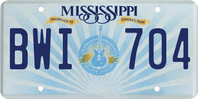 MS license plate BWI704