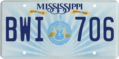 MS license plate BWI706