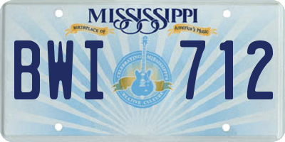 MS license plate BWI712